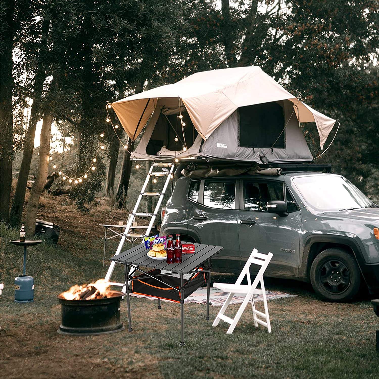 Tragbarer, faltbarer Campingtisch aus Aluminium mit Netztasche