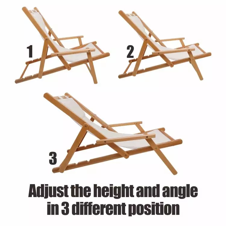 3-Gang verstellbarer Freizeit-Liegestuhl aus Holz für Strand, Camping und Garten