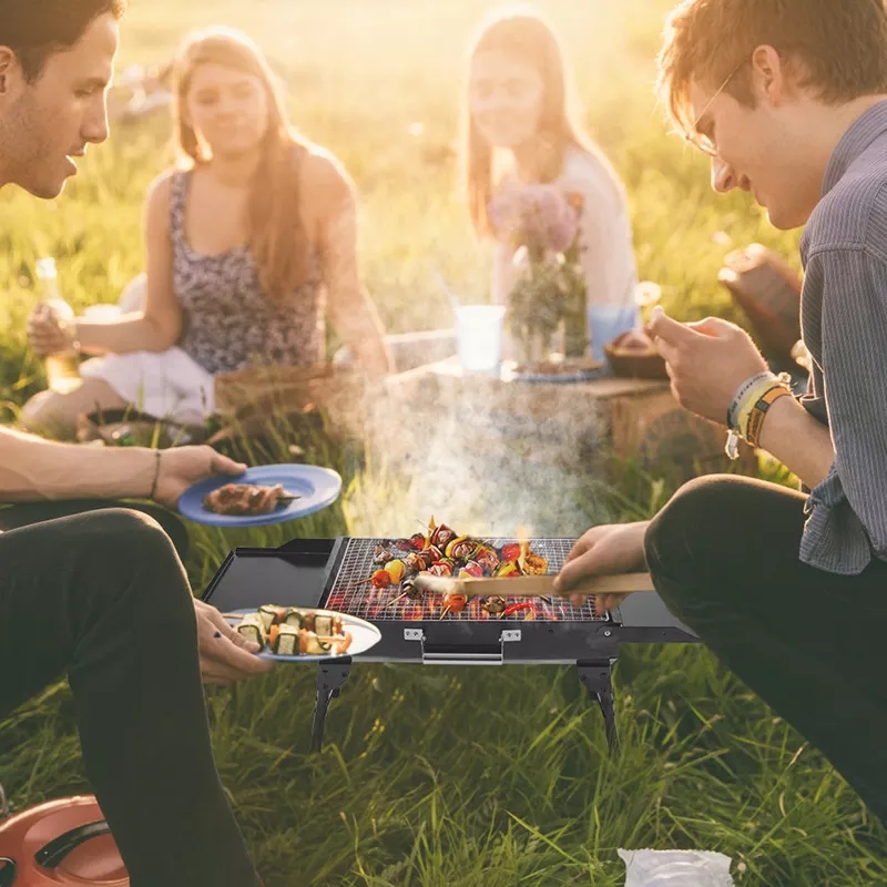 Outdoor Camping Klappgrill Holzkohlegrill mit Seitenbrett