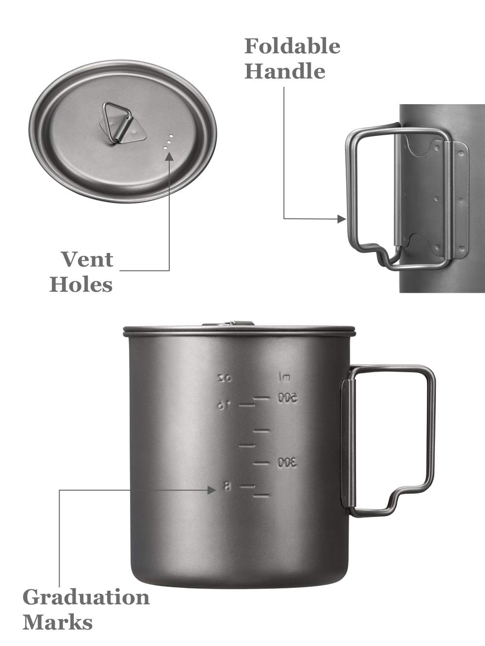 550ml Titan Campingbecher mit Deckel und klappbarem Griffdeckel