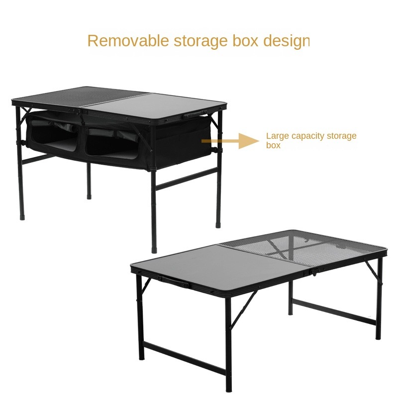 Doppelschichtiger Outdoor-Tisch: 1 Aluminium-MDF-Tisch, 1 Gittertisch