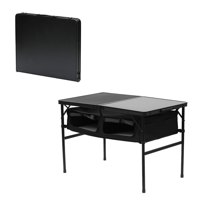 Doppelschichtiger Outdoor-Tisch: 1 Aluminium-MDF-Tisch, 1 Gittertisch