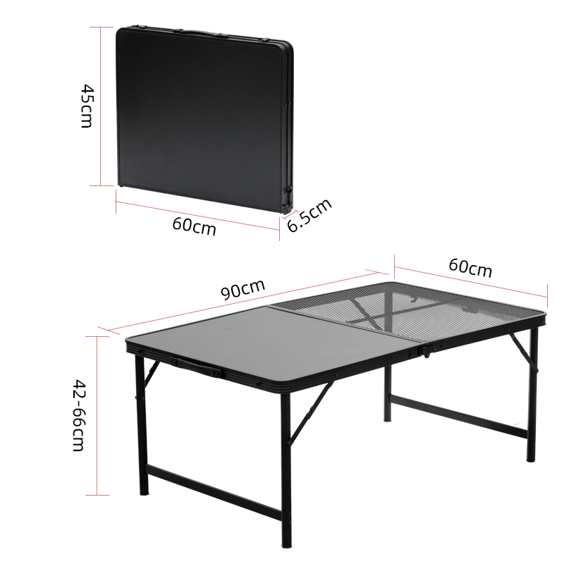 Doppelschichtiger Outdoor-Tisch: 1 Aluminium-MDF-Tisch, 1 Gittertisch