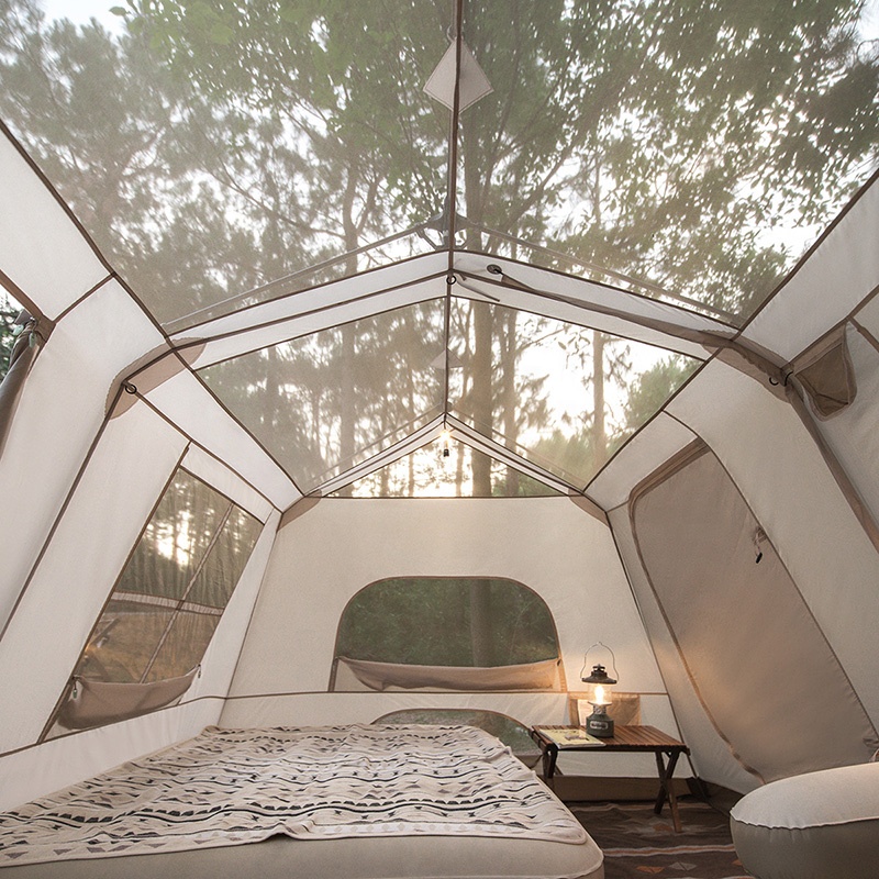 8/13㎡ Doppelschichtiges Glamping-Zelt mit zwei Schlafzimmern und Markise