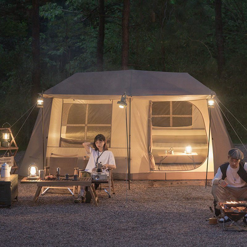 8/13㎡ Doppelschichtiges Glamping-Zelt mit zwei Schlafzimmern und Markise