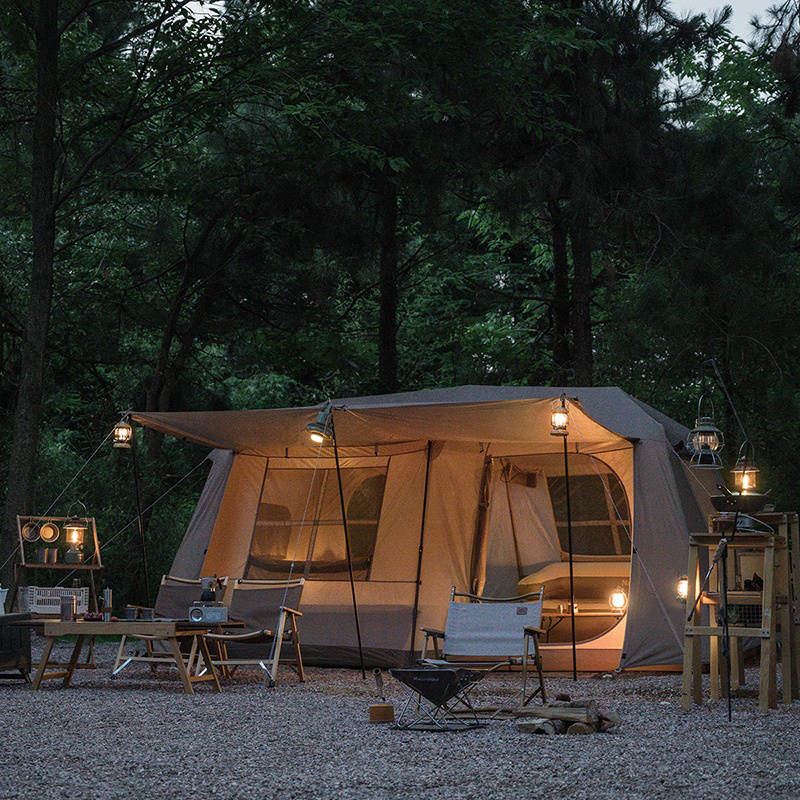 8/13㎡ Doppelschichtiges Glamping-Zelt mit zwei Schlafzimmern und Markise