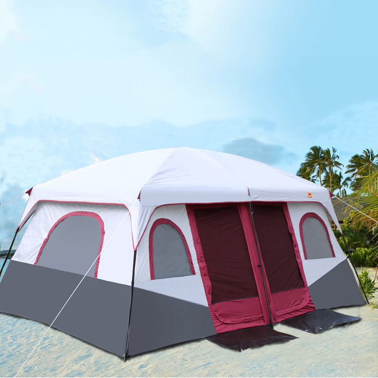 Doppellagiges Campingzelt für 6–12 Personen mit zwei Schlafzimmern und einem Wohnzimmer