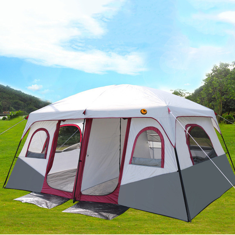 Doppellagiges Campingzelt für 6–12 Personen mit zwei Schlafzimmern und einem Wohnzimmer