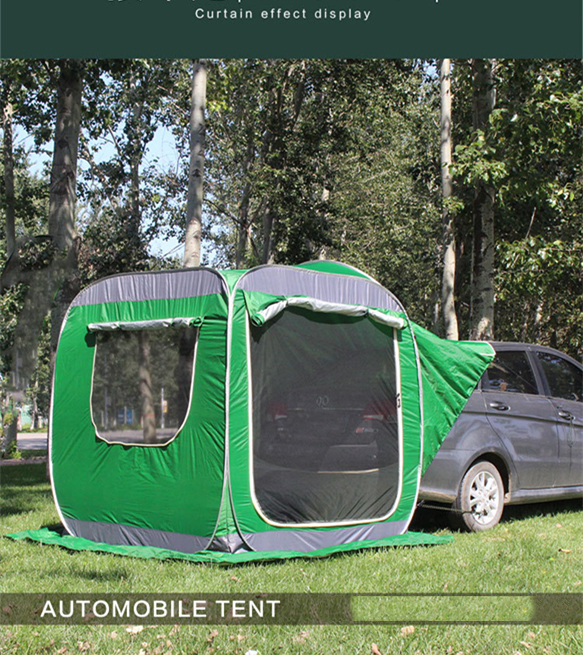Automatisch aufgebautes Campingzelt für den Außenbereich hinten am Auto und tragbare Markise