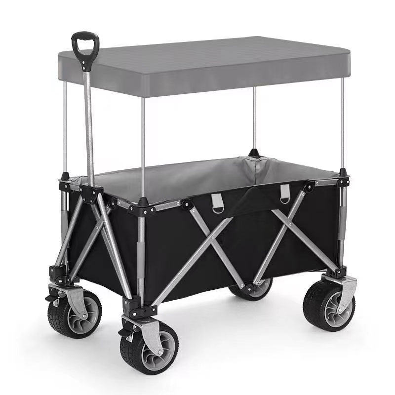 Zusammenklappbarer Picknickwagen für den Garten mit Baldachin – zusammenklappbarer Campingwagen mit Zugstange