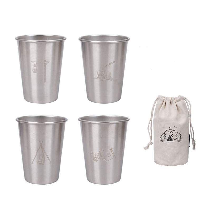 304 Edelstahl Outdoor Camping Wasserbecher - Vierteiliger Anzug