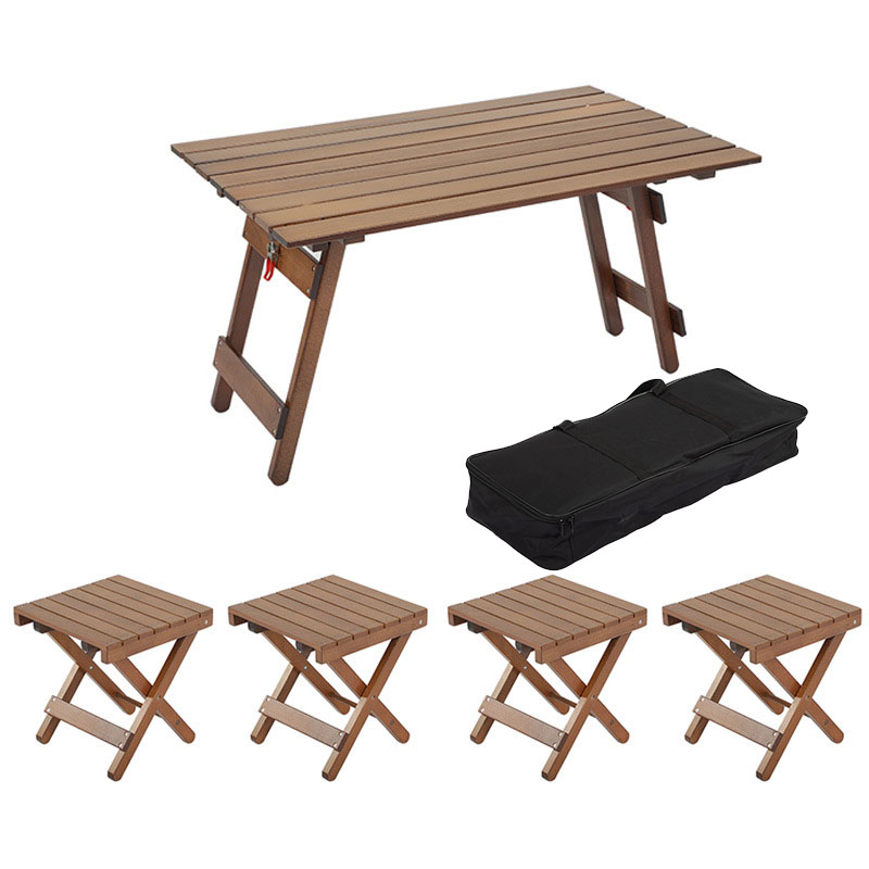 Campingtisch und -stühle-Set aus Buchen- und Eichenholz
