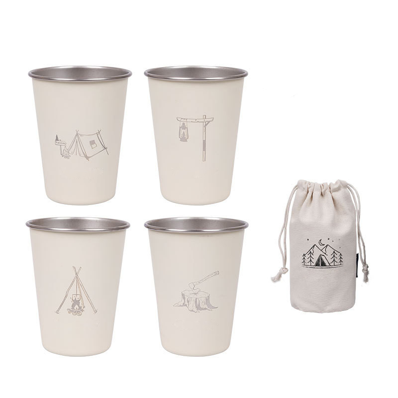 304 Edelstahl Outdoor Camping Wasserbecher - Vierteiliger Anzug