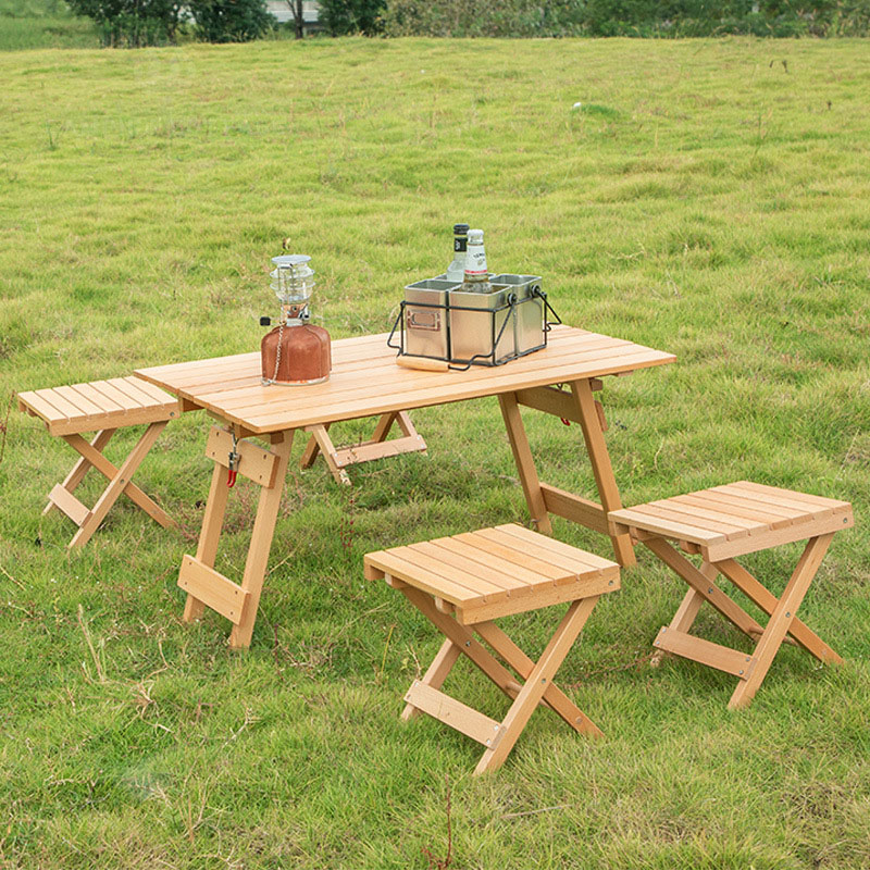 Campingtisch und -stühle-Set aus Buchen- und Eichenholz
