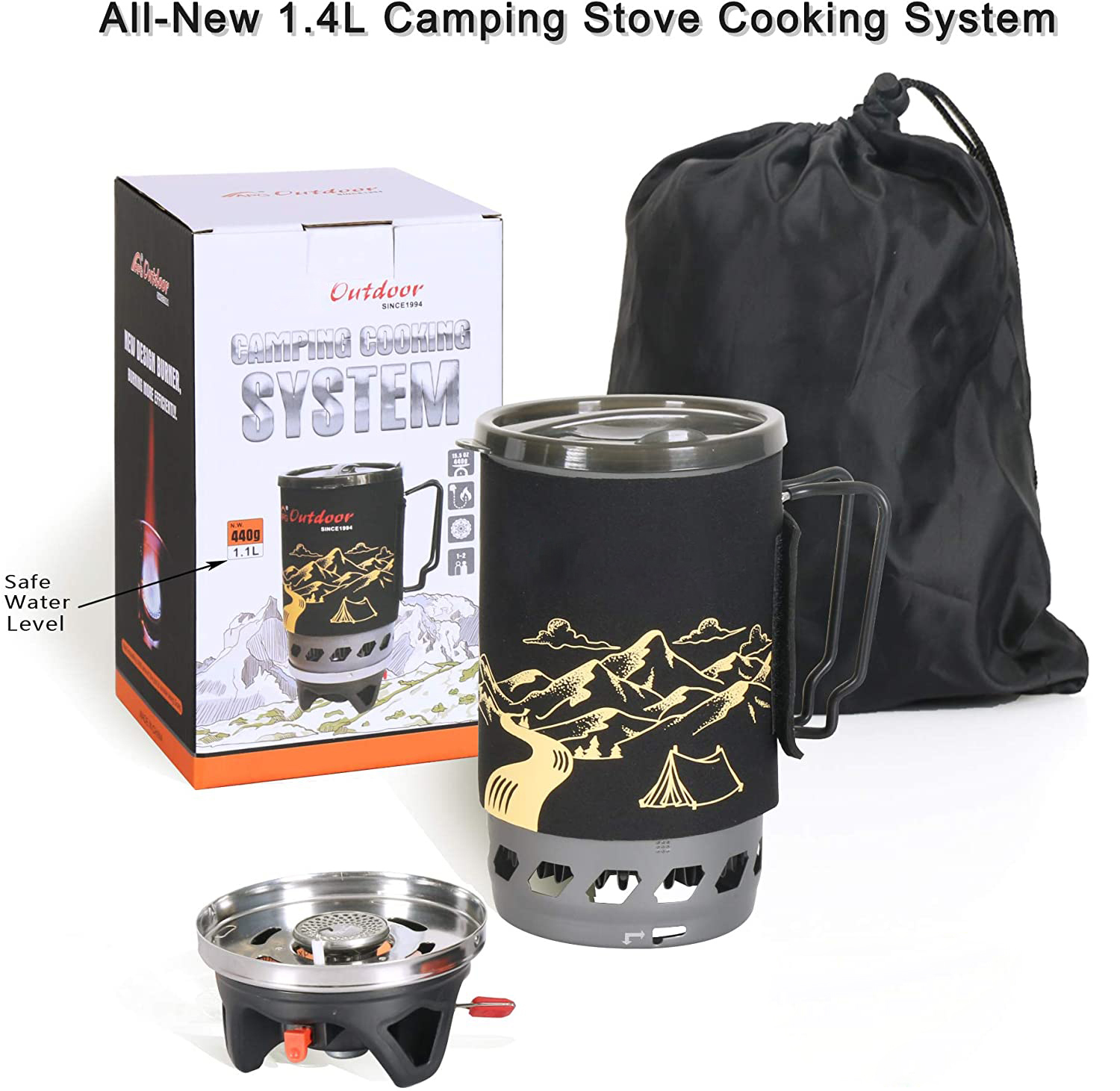 Einteiliger integrierter Camping-Gaskocher mit 1.4 Liter Topf