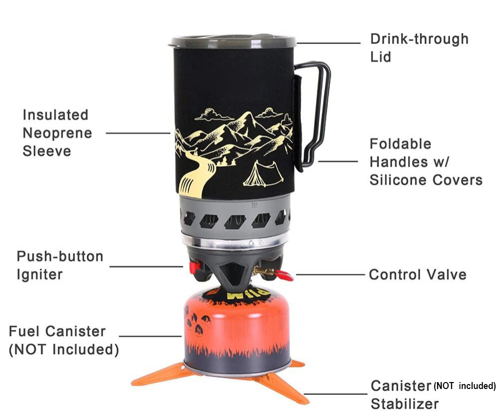 Einteiliger integrierter Camping-Gaskocher mit 1.4 Liter Topf