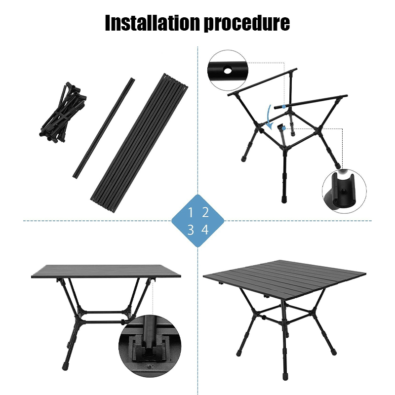 Klappbarer Campingtisch aus Aluminium – tragbar, höhenverstellbar, für draußen, Camping, Rucksackreisen, Strand, Picknicks