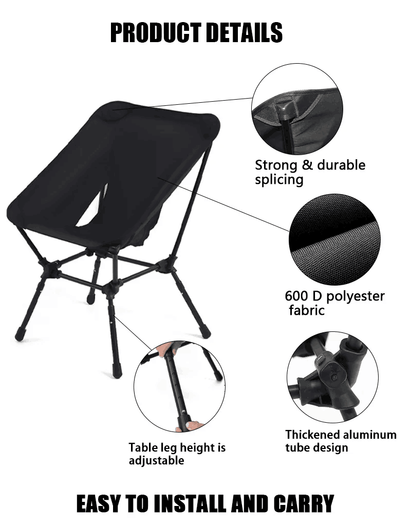 3-Gang verstellbarer Aluminium-Klapp-Campingstuhl
