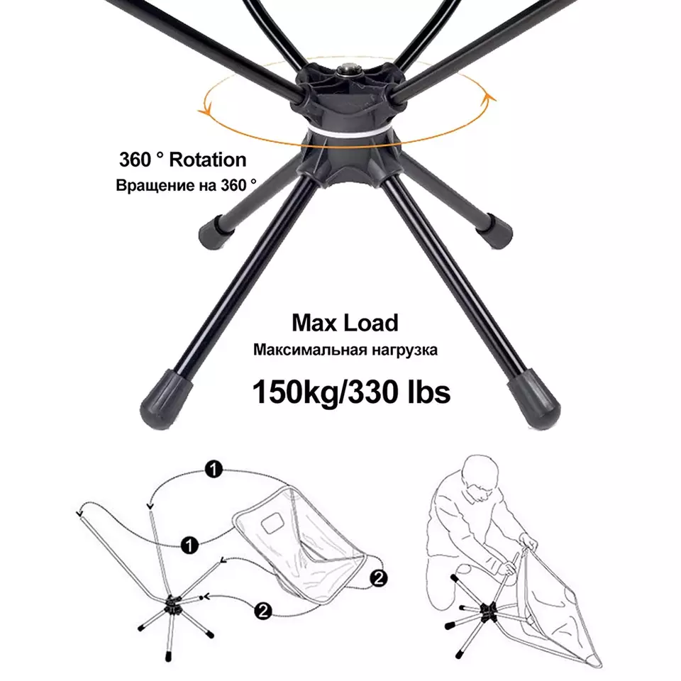 360 Grad drehbarer Camping-Klappstuhl für Outdoor-Reisen, Strand und Picknick