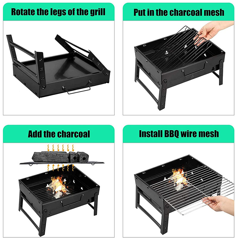 Tragbarer, zusammenklappbarer Holzkohlegrill für Outdoor-Camping