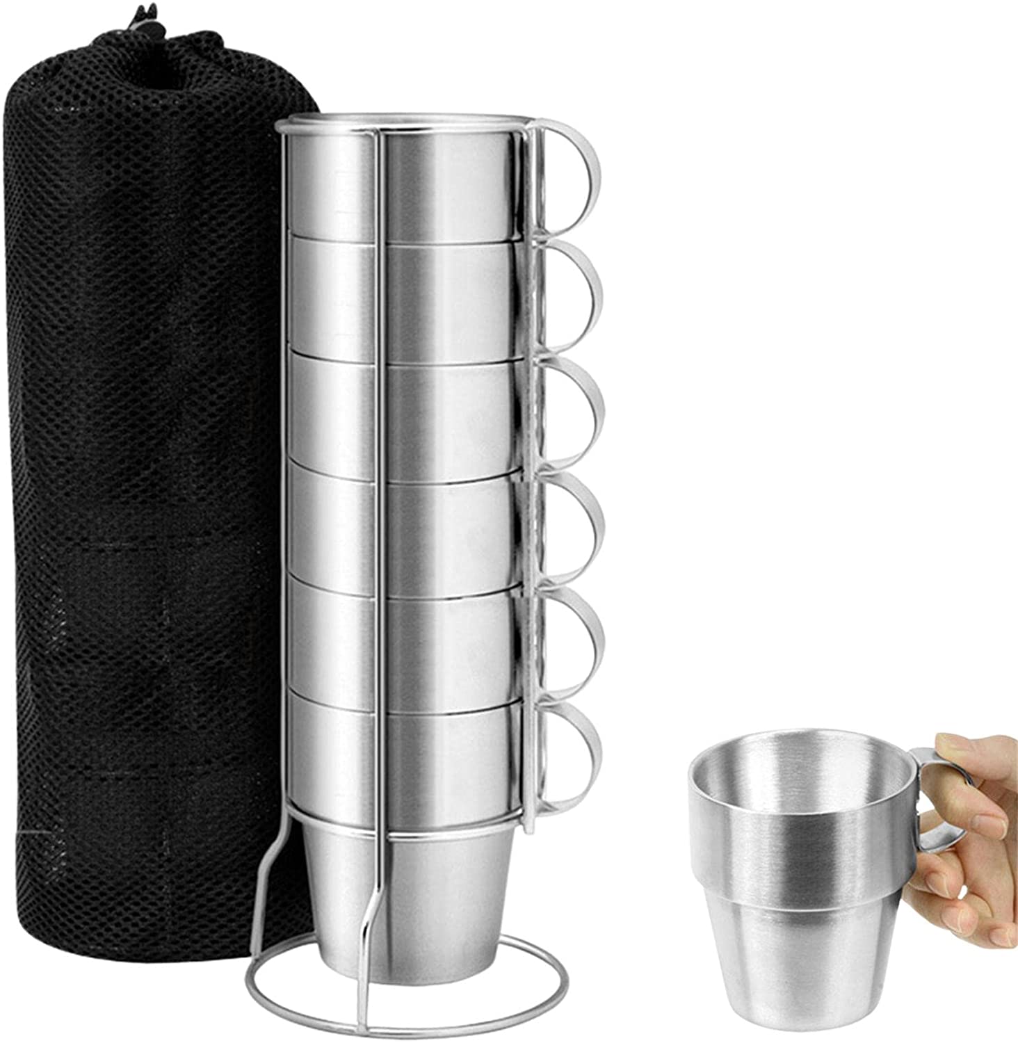 6 Stück 10oz Kaffeebecher aus Edelstahl, doppelt isolierte Vakuum-Trinkbecher mit Griff