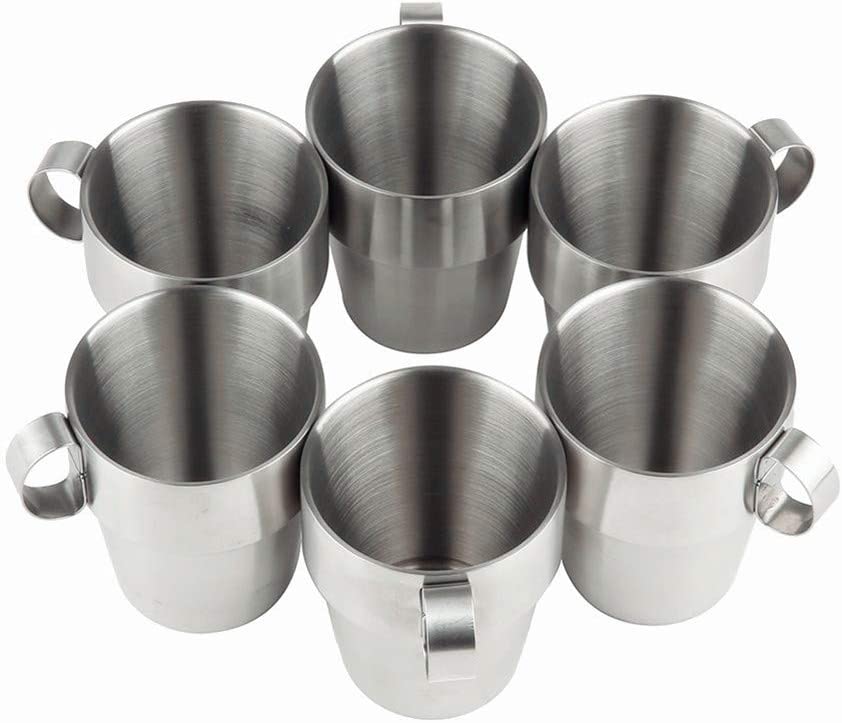 6 Stück 10oz Kaffeebecher aus Edelstahl, doppelt isolierte Vakuum-Trinkbecher mit Griff