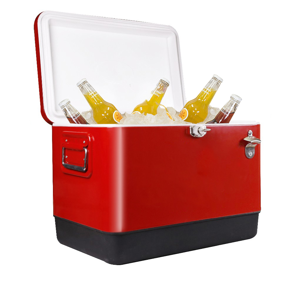 54QT Custom Logo Outdoor-Eisen-Kühlbox, Metall-Camping-Auto-Kühlschrank