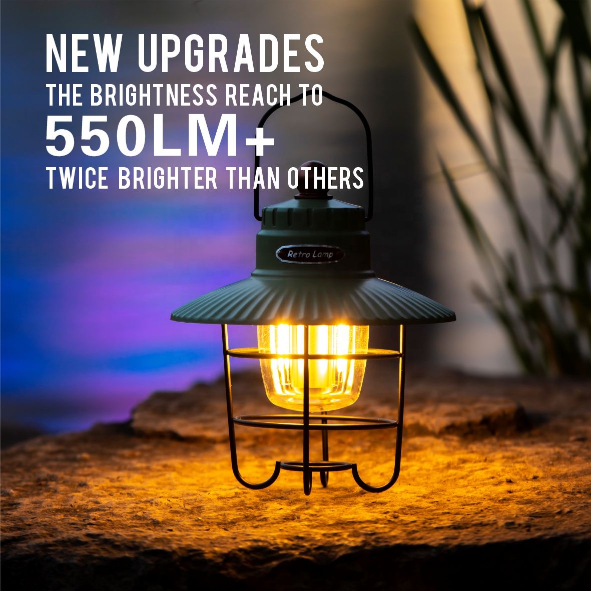 NEU COB mit Hängehaken Dimmschalter Tragbare AA Batterie Vintage LED Campingleuchte Outdoor Zelt Retro Laterne