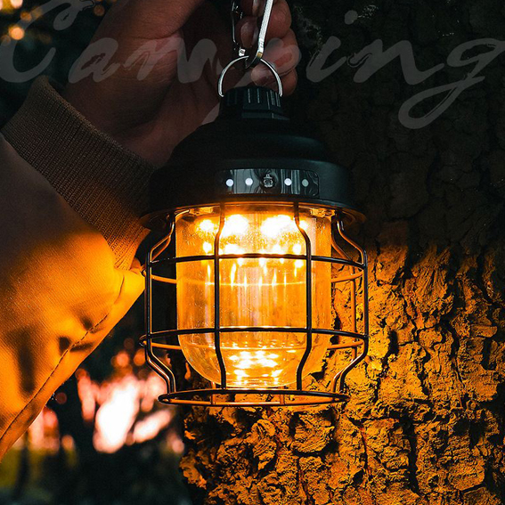 Mini Tragbare Wiederaufladbare Vintage Camping Licht mit Karabiner LED Retro Outdoor Zelt Camping Laterne