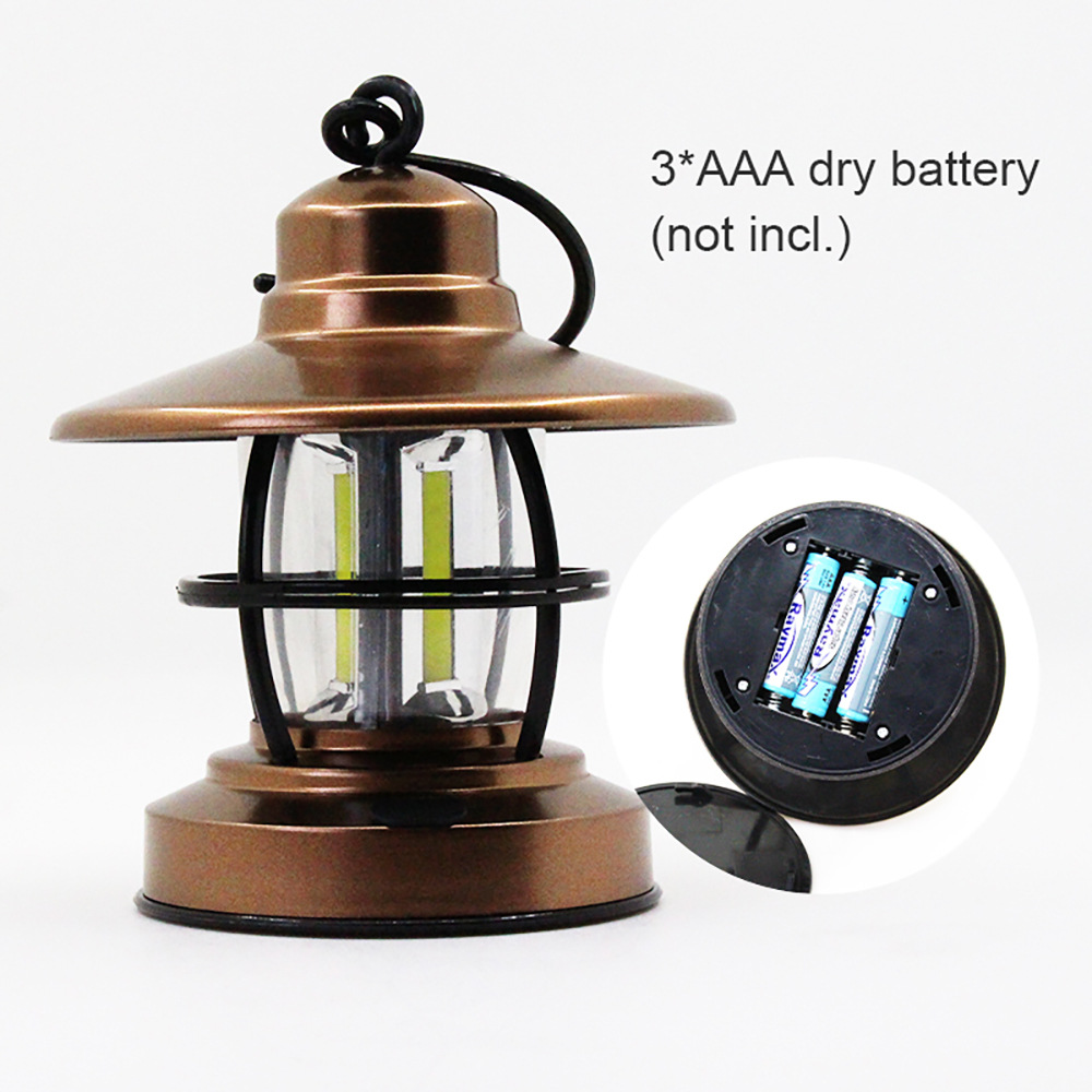 NEU COB mit Hängehaken Dimmschalter Tragbare AA Batterie Vintage LED Campingleuchte Outdoor Zelt Retro Laterne