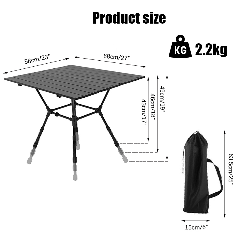 2023 Tragbarer Camping-Klapptisch aus Aluminium - 3-fach höhenverstellbar
