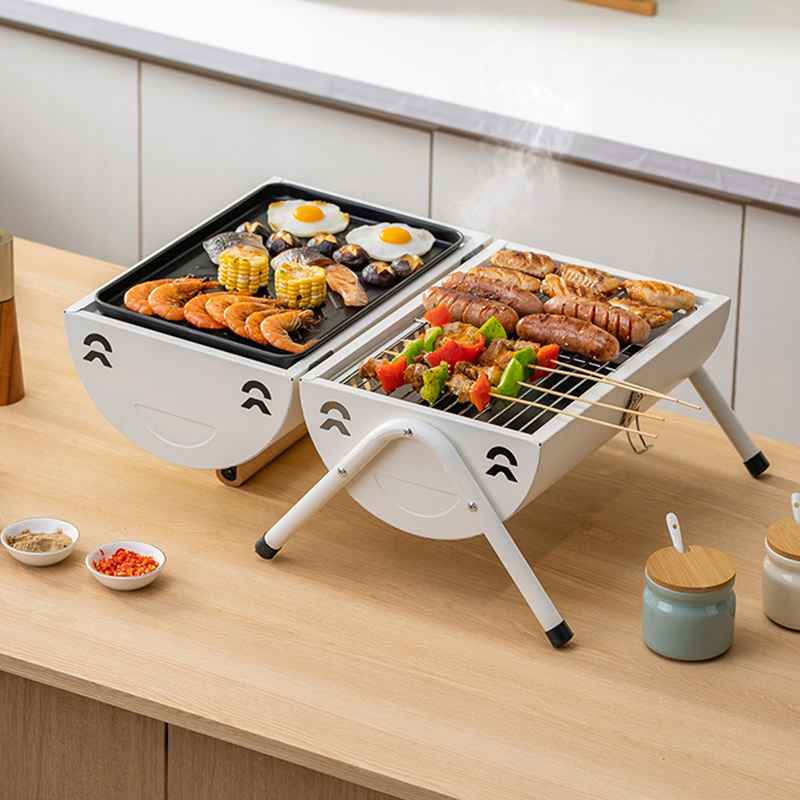 Tragbarer Holzkohlegrill mit Doppelfass für Grillpartys