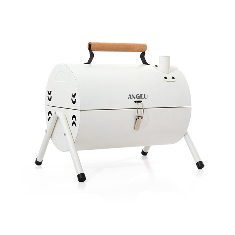 Tragbarer Holzkohlegrill mit Doppelfass für Grillpartys