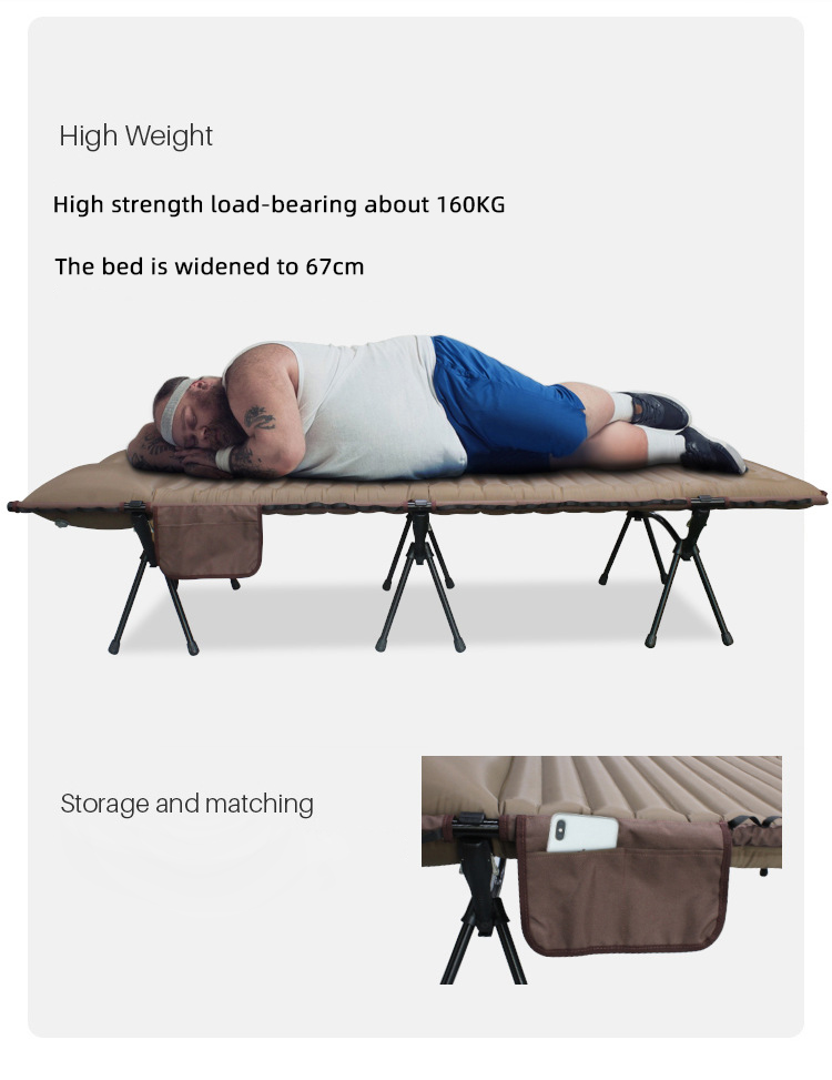 Faltbares Camping-Marschbett aus Aluminium mit aufblasbarer Matratzenauflage