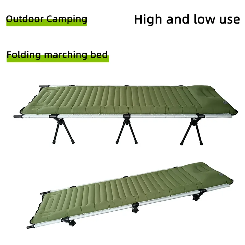 Faltbares Camping-Marschbett aus Aluminium mit aufblasbarer Matratzenauflage