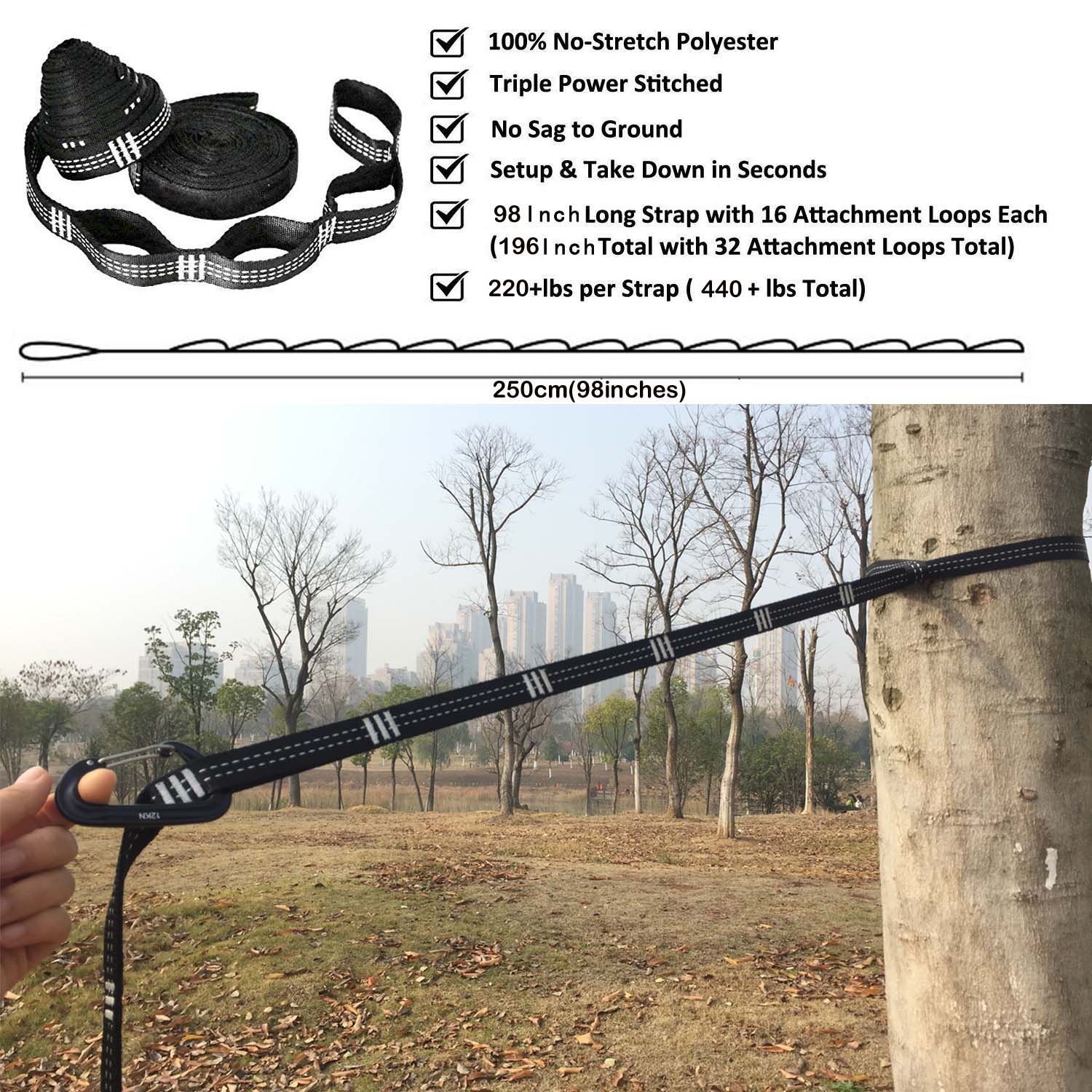 Übergroße Doppel-Hängematte mit Hängemattengurten und schwarzem Karabiner