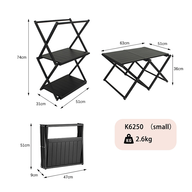 2 IN 1 Camping Klappregal und Picknicktisch - Desktop-Aufbewahrungsregal