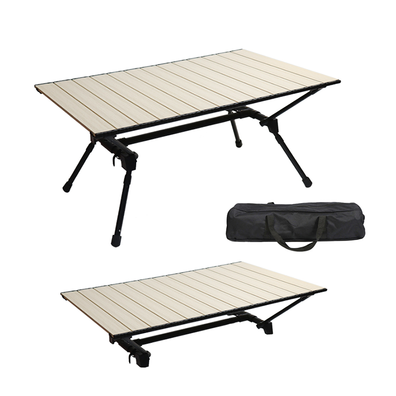 Ultraleichter tragbarer Camping-Klapptisch aus Aluminium – höhenverstellbar, aufrollbare Tischplatte