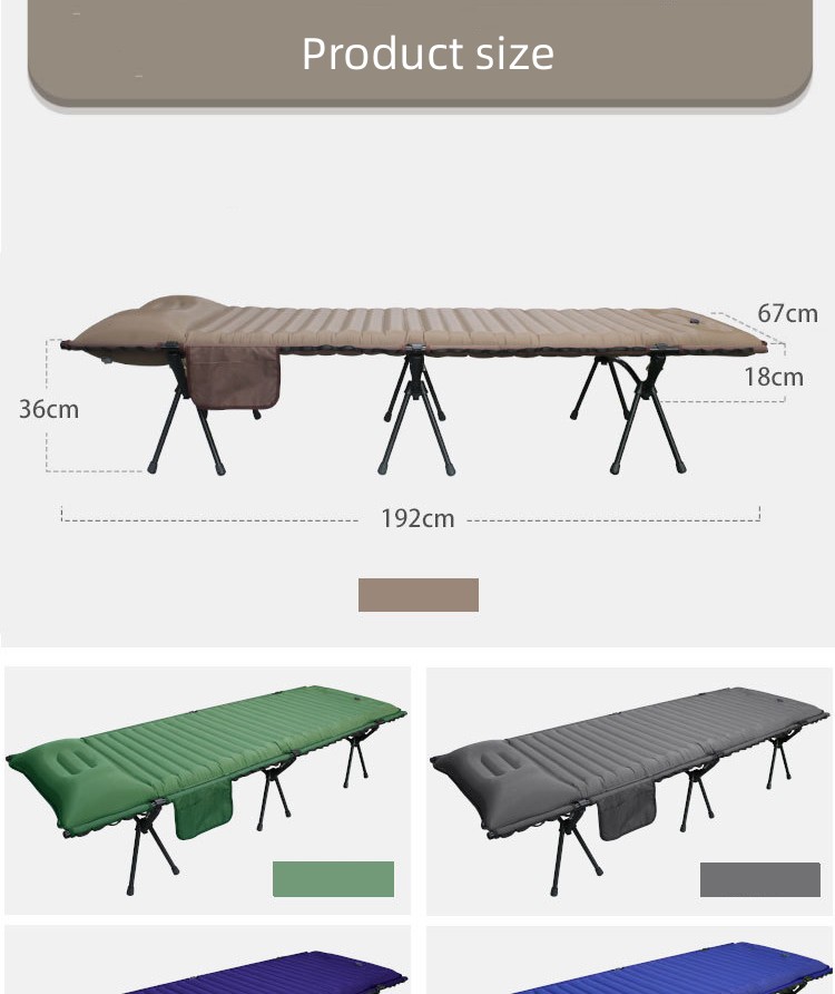 Faltbares Camping-Marschbett aus Aluminium mit aufblasbarer Matratzenauflage