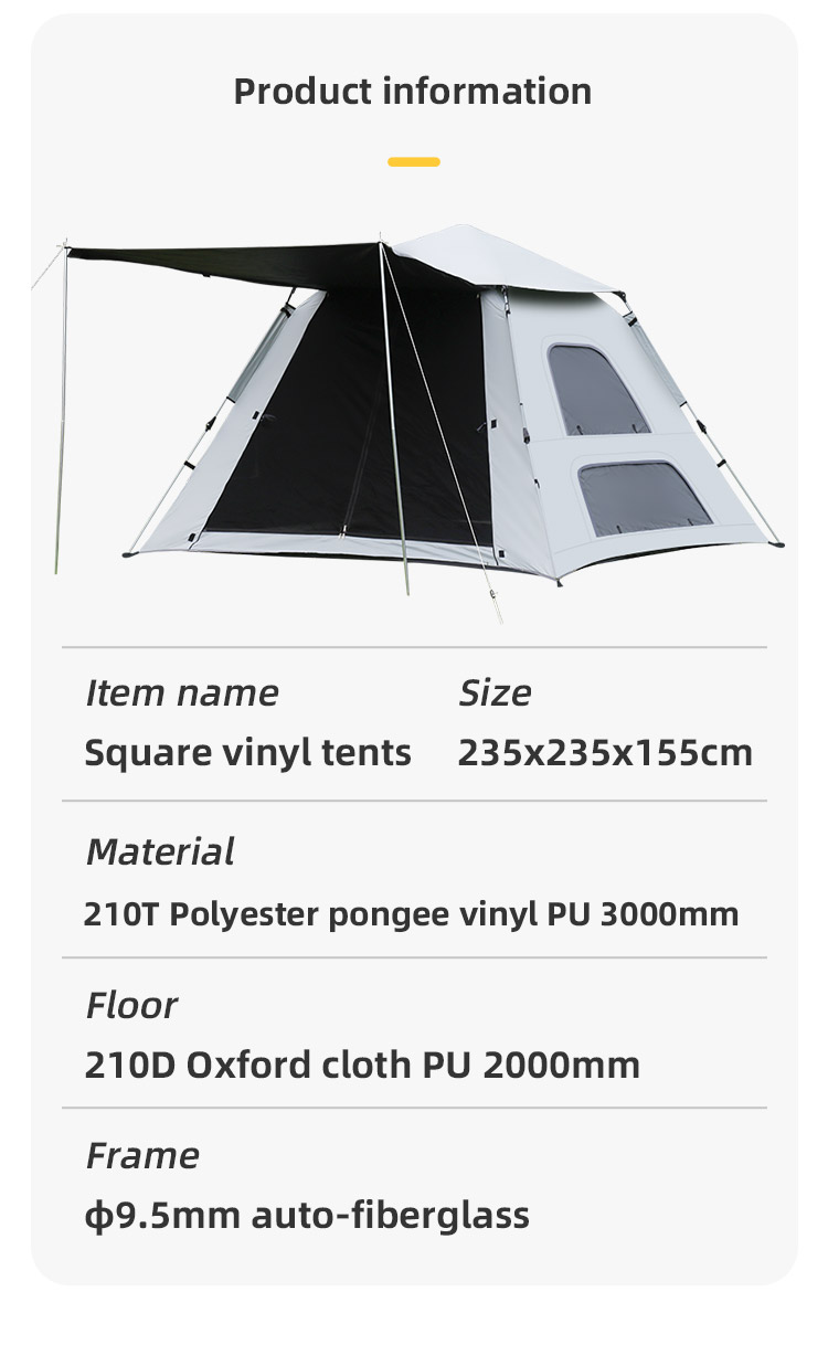 Automatisches quadratisches Camping-Familienzelt aus Vinyl mit Sonnenschutz