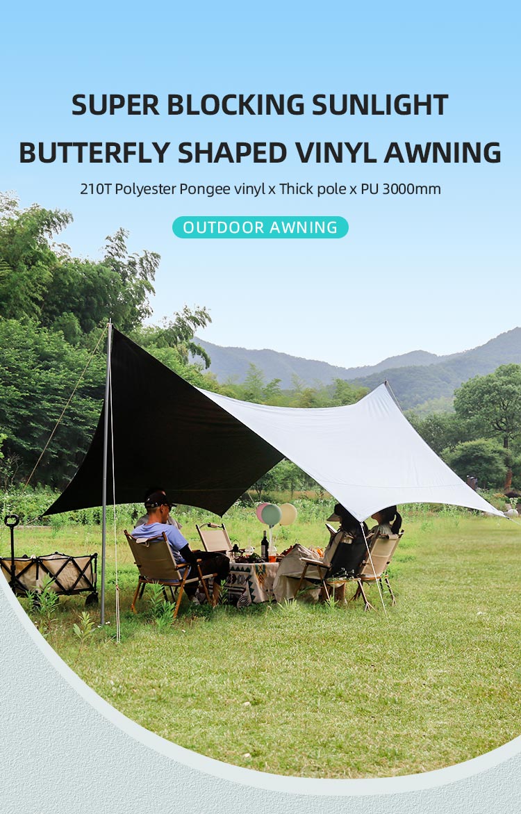 Butteryfly-förmige Vinyl-Camping-Markise – wasserdichter Zeltunterstand mit LSF 50