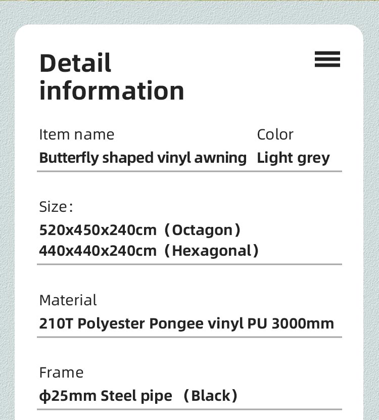 Butteryfly-förmige Vinyl-Camping-Markise – wasserdichter Zeltunterstand mit LSF 50