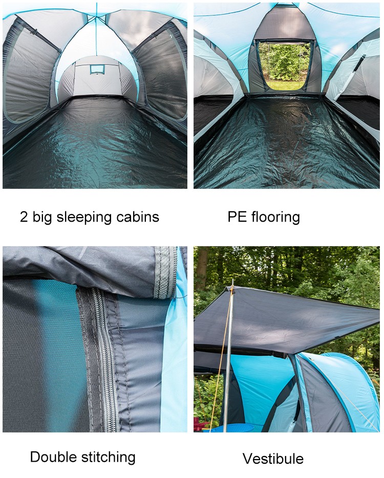 5-8 Personen 2 Kabinen Doppelschicht Camping Tunnelzelt