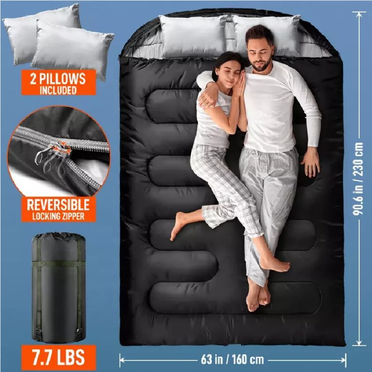 Wasserdichter Campingschlafsack für 2 Personen mit 2 Kissen
