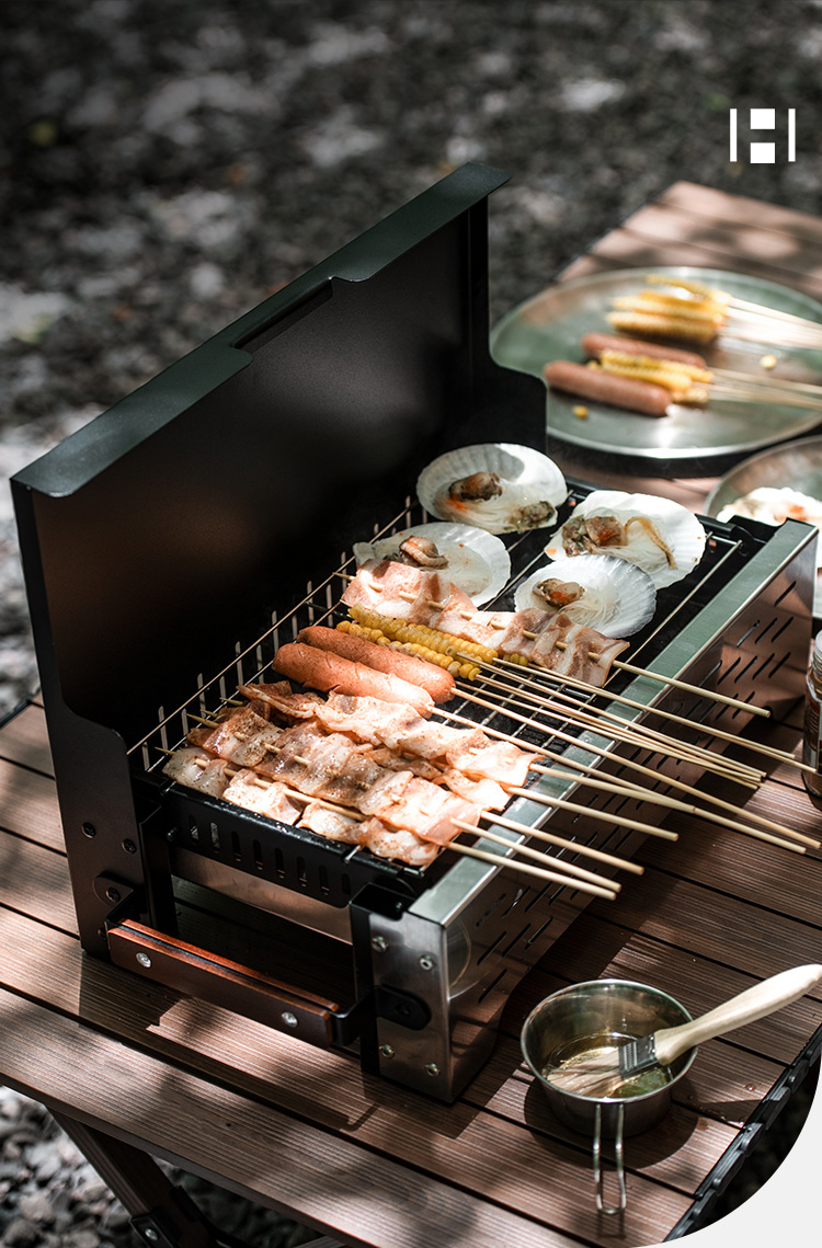 Tragbarer Tischgrill für den Außenbereich – Camping-Holzkohlegrills
