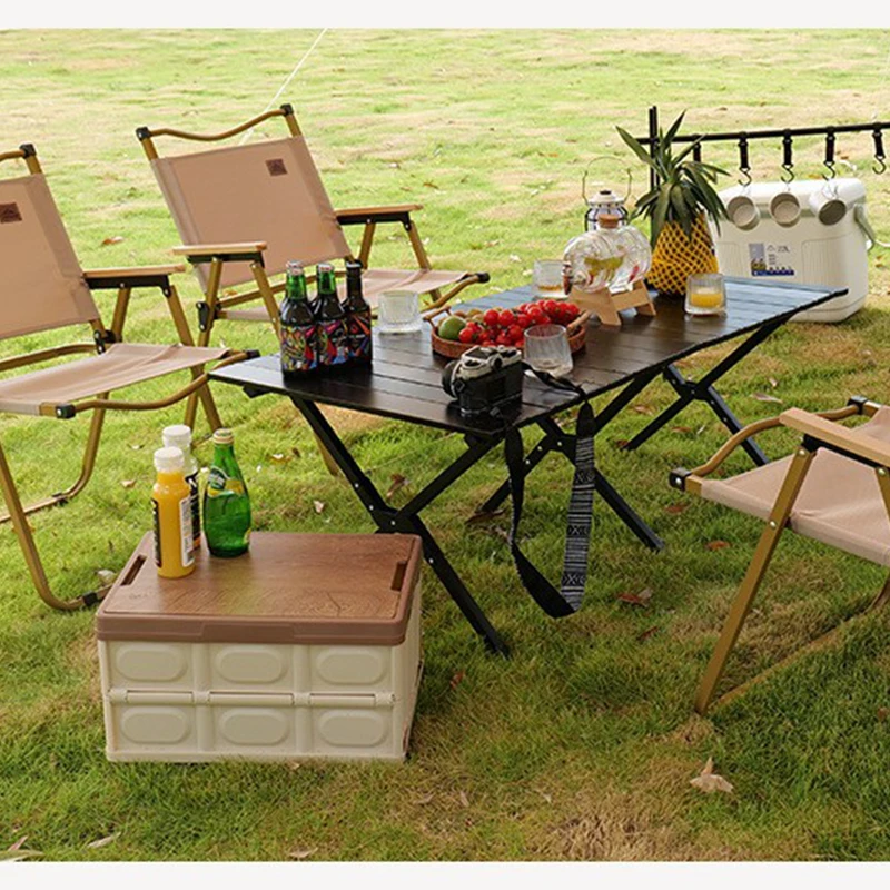 Aufrollbarer Outdoor-Campingtisch und 4 Kermit-Stühle im Set