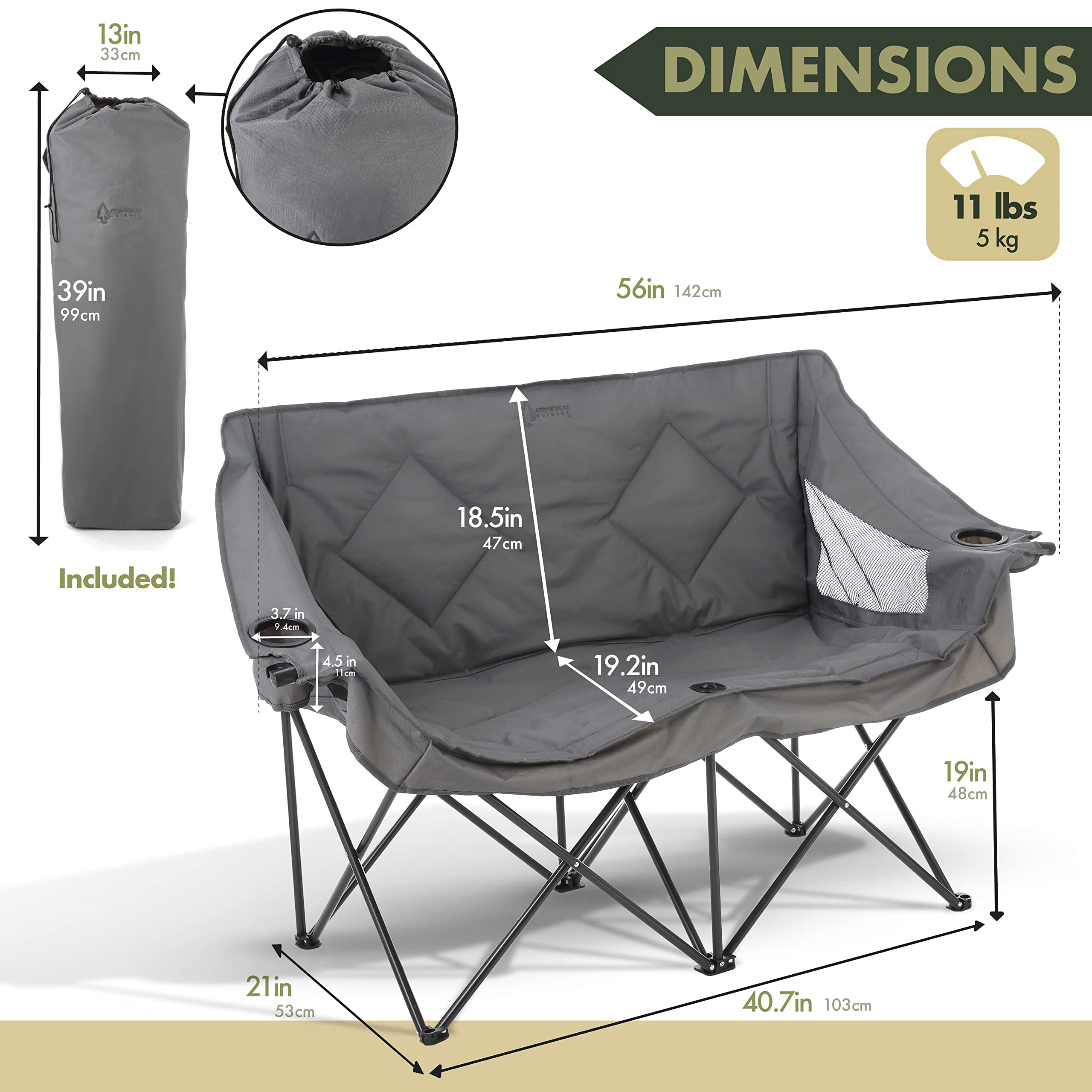 Dicker Camping-Strandstuhl mit Doppelsitz und Armlehne