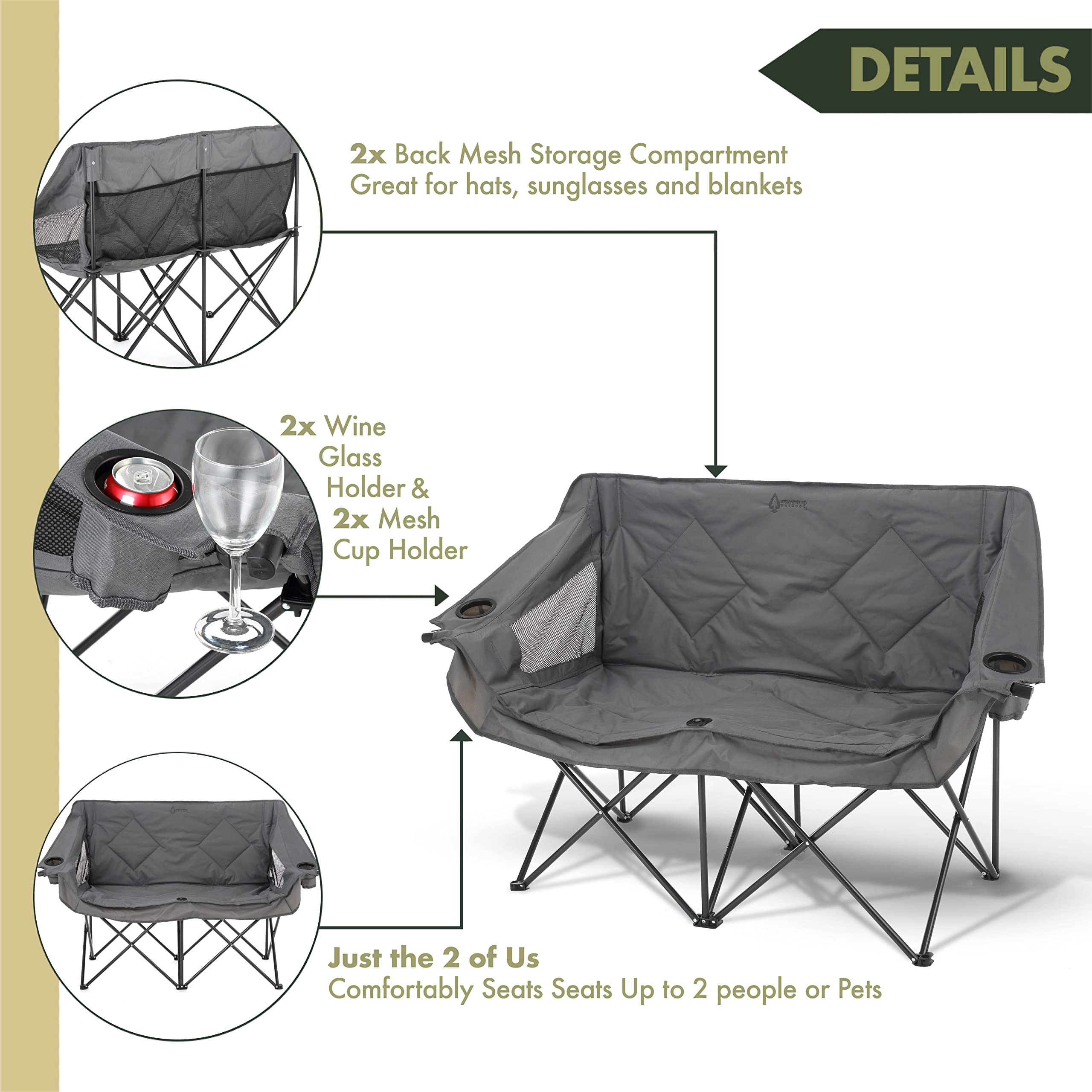 Dicker Camping-Strandstuhl mit Doppelsitz und Armlehne