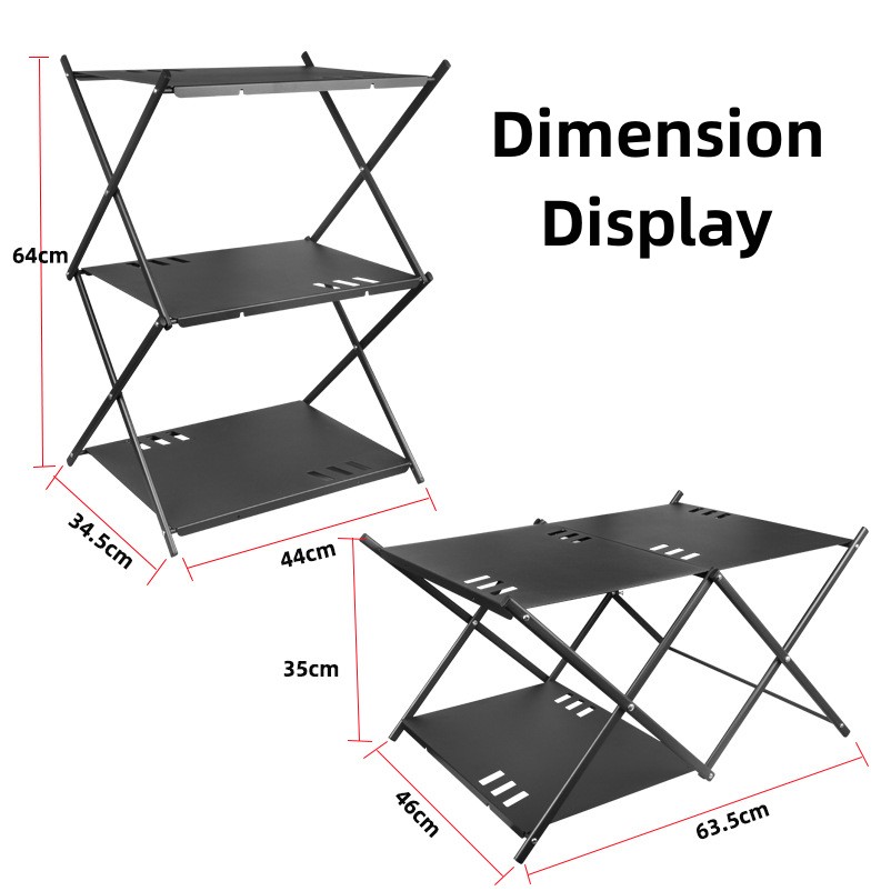 3-lagiges Aluminium-Camping-Klappregal und -Tisch
