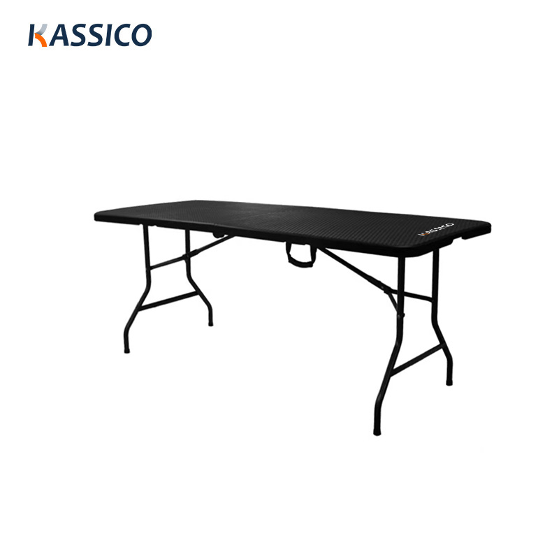 Klappbarer Bocktisch aus Polyrattan, 180 cm, Schwarz